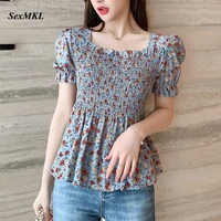vintage summer chiffon blouses womens 2020 casual harajuku floral printed blouse woman clothes sexy korean tops camisas mujer