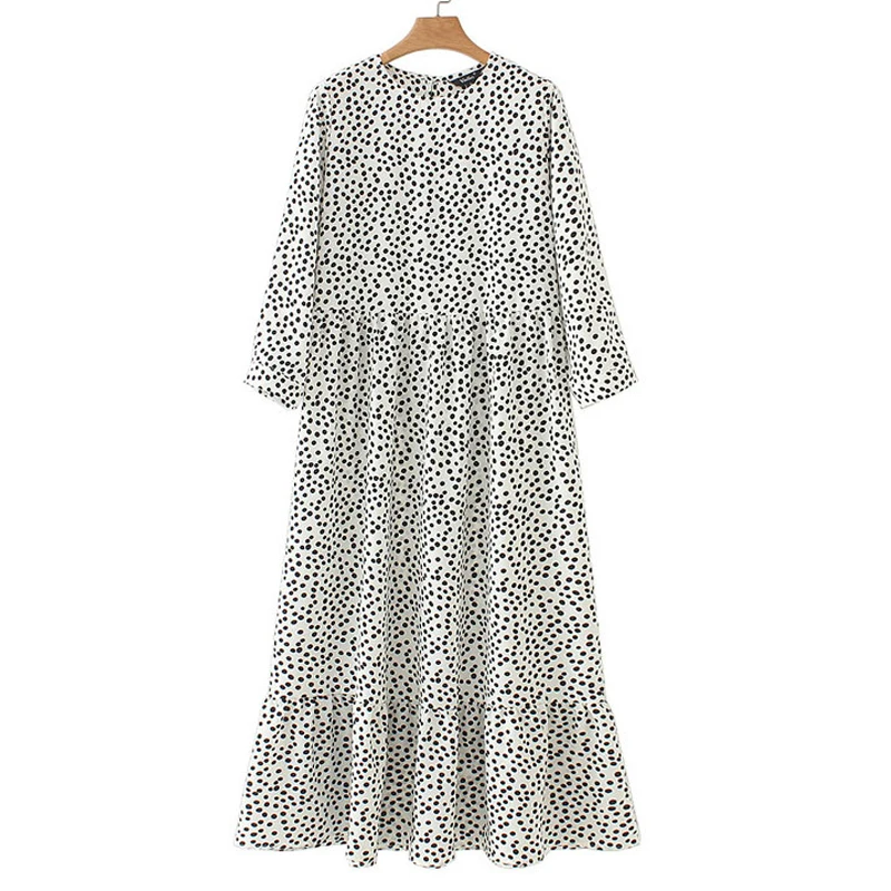 

Женское прямое платье макси, плиссированное Повседневное платье с принтом в белый горошек, длиной до щиколотки, 2020
