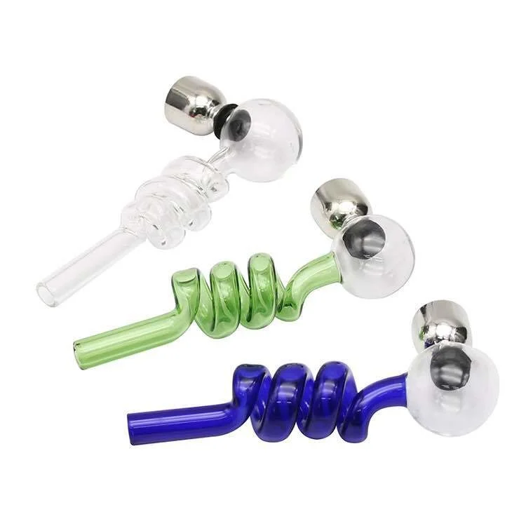 

1/3/5/10pcs Glass Smoking Pipe Tobacco Pipe With Metal Bowl Herb Smoke Pipes