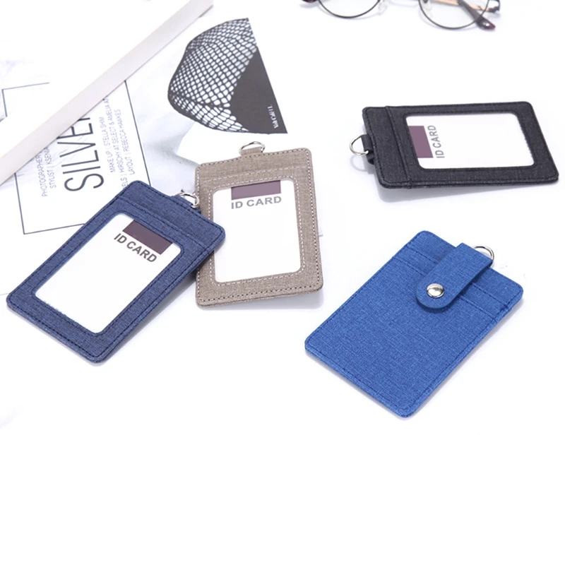 

Portable ID Badge Credit Card Holder Leather Pocket Case Business Wallet Lanyard