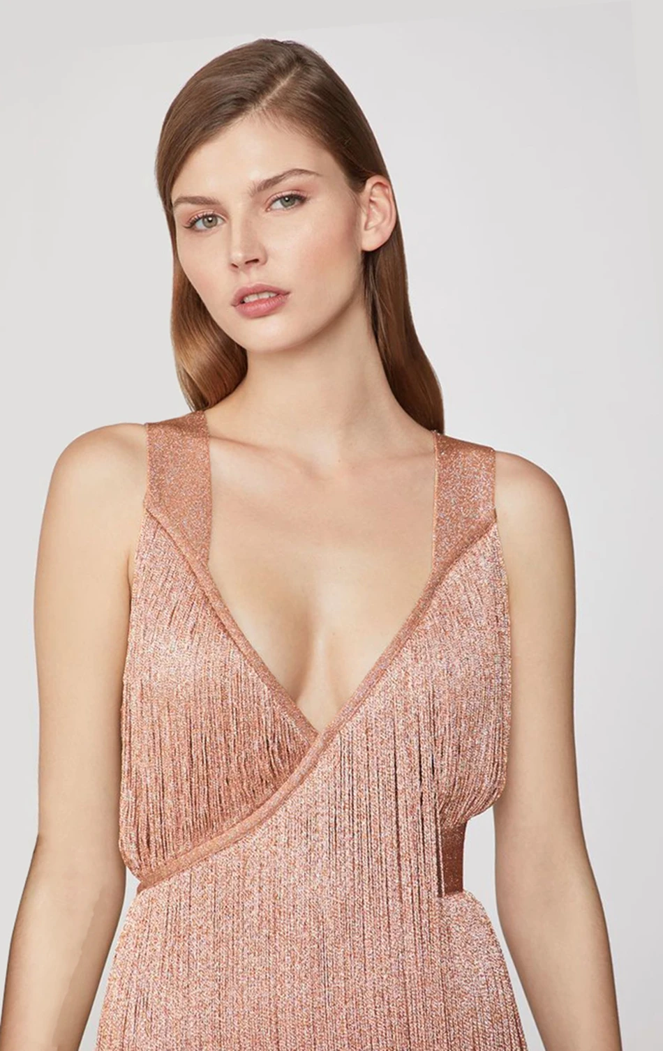 Бандажное осеннее розовое серебристое платье с кисточками для женщин Vestidos без рукавов сексуальное с v-образным вырезом бахрома Блестки Клубная одежда для подиумов и вечеринок