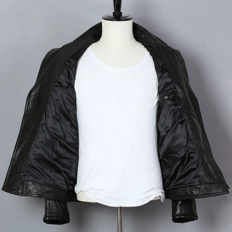 

2019 Fashion Genuine Leather Jakcet Men Short Slim Fit Black Sheepskin Turn-down Collar Motorcycle Jacket Lapel Casual Coat Male