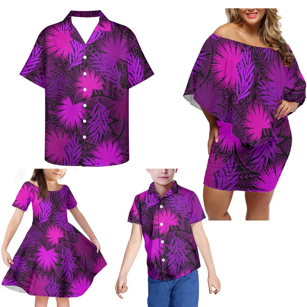 

HYCOOL, комплекты семейной одежды, полинезийский этнический Гавайский Цветочный Принт, семейные одинаковые наряды, платье для матери и ребенка, рубашка, новинка 2022