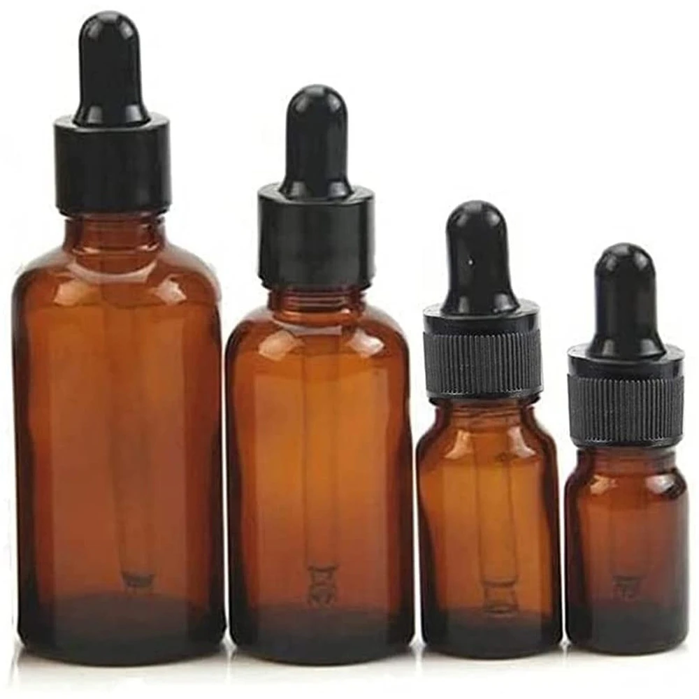 

4Pcs 10ml 15ml 20ml 30ml Brown Glass Dropper Bottles with Eye Droppers Brown Leakproof Liquids Bottle for Essential Oils Makeup