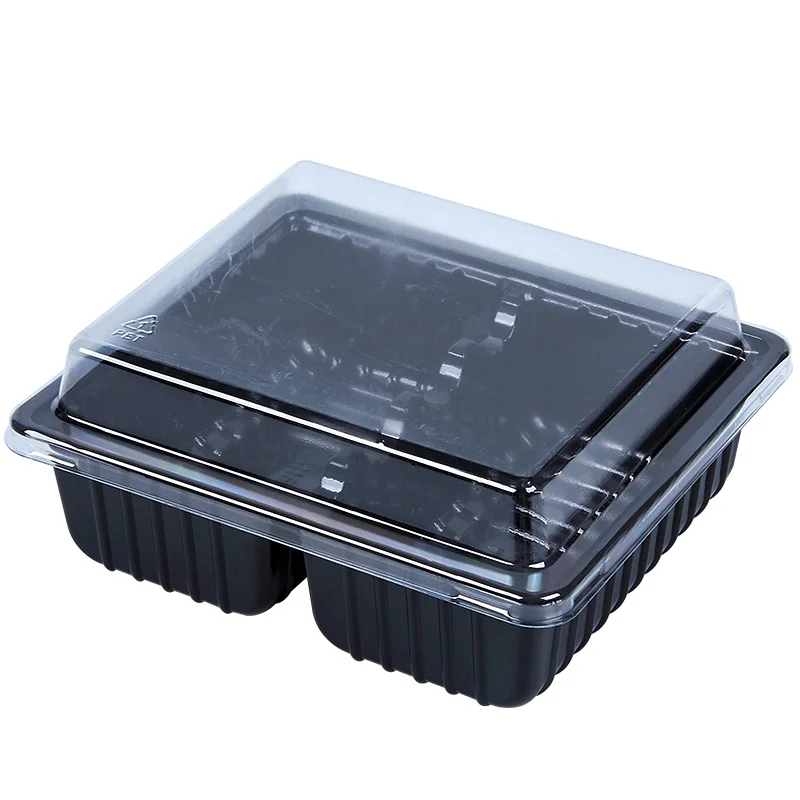 

25pcs Net red square creative 2 grid cake pastry packaging box salad food favors plastic boxes biscuits cookies cup with lid