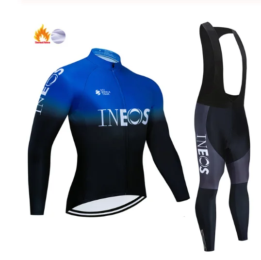 

INEOS 2020 Winter Men's Thermal Fleece Long sleeve Cycling Clothes Jersey Suit Outdoor Riding Bike MTB Clothing Bib Pants Set