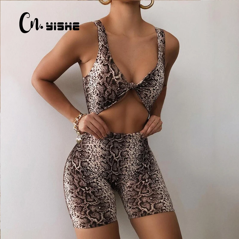 

Комбинезон женский без рукавов CNYISHE, со змеиным принтом, с высокой талией
