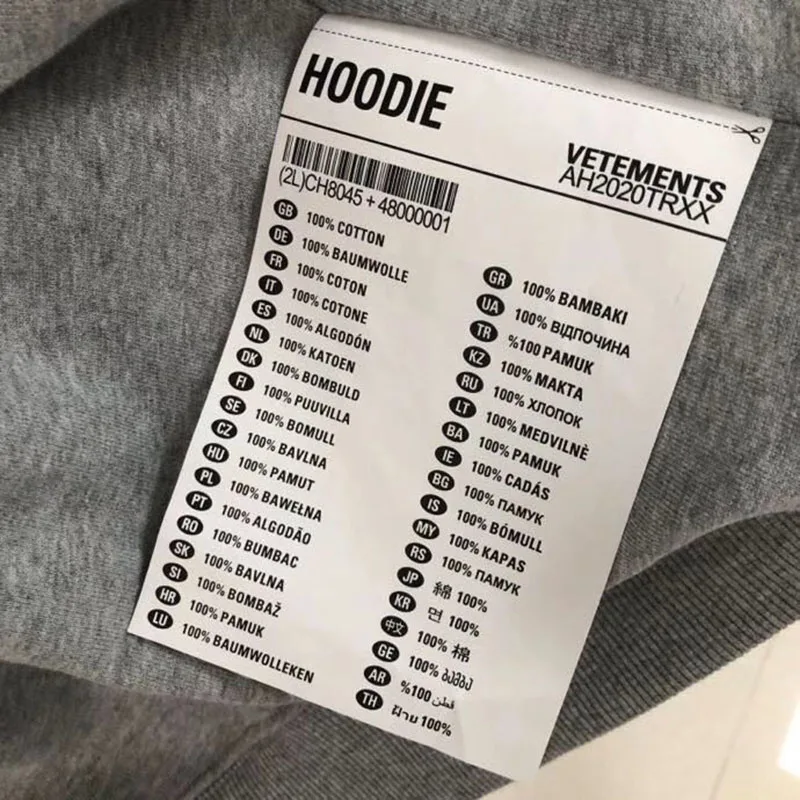 

Gray Black White Vetements Hoodie Men Women 1:1 High Quality Embroidery VTM Sweatshirts Casual Oversize Big Tag Pullovers