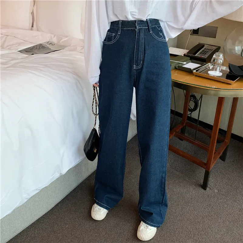HziriP Hot Straight High Street Plus Size Embroidery 2019 Waist Loose Jeans Full-Length Denim Casual Wide Leg Trousers | Женская одежда