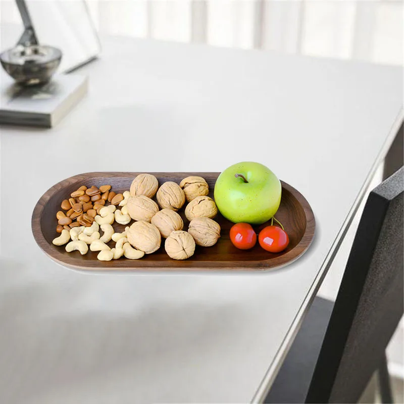 

Walnut Oval Wooden Jewelry Bracelet Ring Earring Necklace Watch Tray Western Food Coffee Cake Tea Water Restaurant Cafe