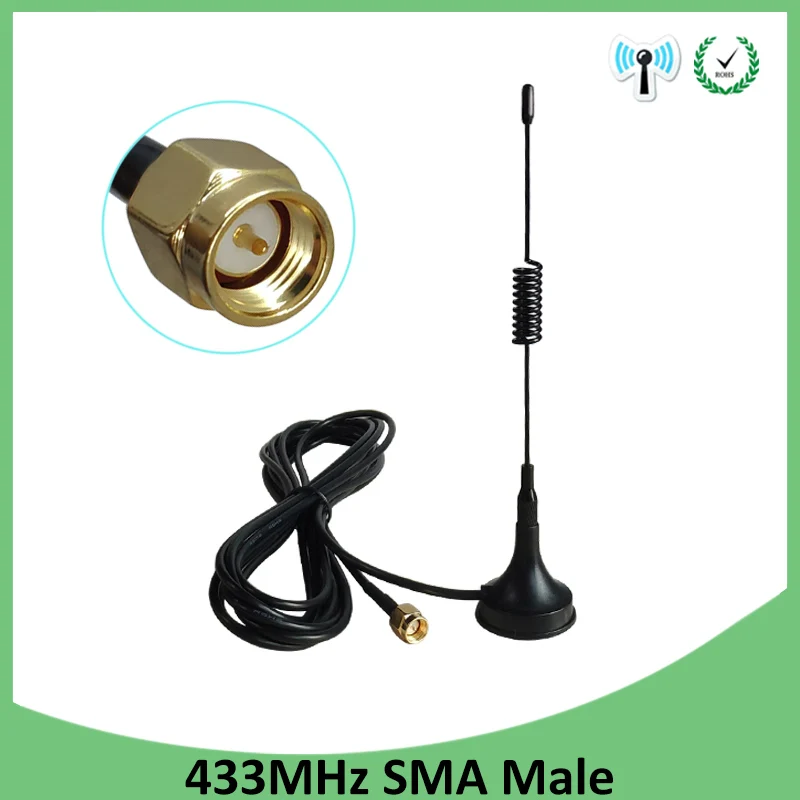 2 шт./лот 5dbi 433 МГц GSM антенна SMA разъем прямой с магнитной базой 433 м для радиосигнала беспроводной повторитель