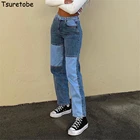 Женские джинсы в стиле пэчворк Tsuretobe, уличные штаны y2k, женские мешковатые джинсы с высокой талией, модные прямые брюки, повседневные джинсы для мам, 2020