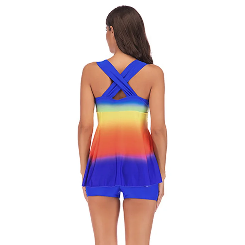 

Plus Size Swimsuit Women Swimsuit Sexy Tankini Set Two Piece Swirly Gradient Print Thick Bandage Swimsuit Swimsuit