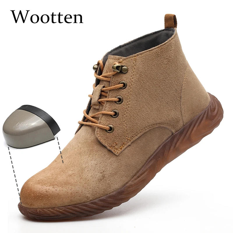 Мужская Рабочая обувь размера плюс кожаная с носком стальная неубиваемая