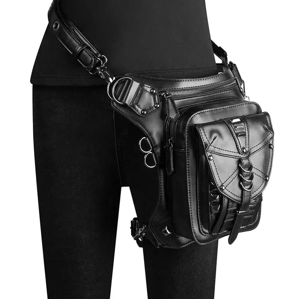

Gothic Unisex Leather Waist Bags Fanny Pack Rock Motorcycle Men Women Drop Leg Bag Rivet Messenger CrossBody Shoulder Bag