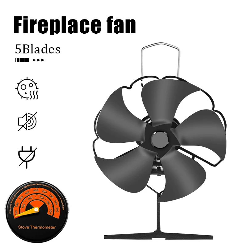 

Mini 5 Blade Heat Powered Stove Fan komin Log Wood Burner Eco Friendly Quiet Fan Home Efficient Heat Distribution