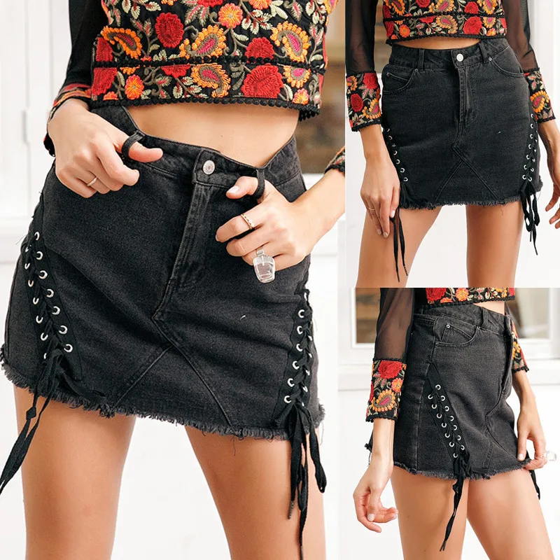 Джинсовые юбки с высокой талией модные женские мини летние однокнопочные джинсы