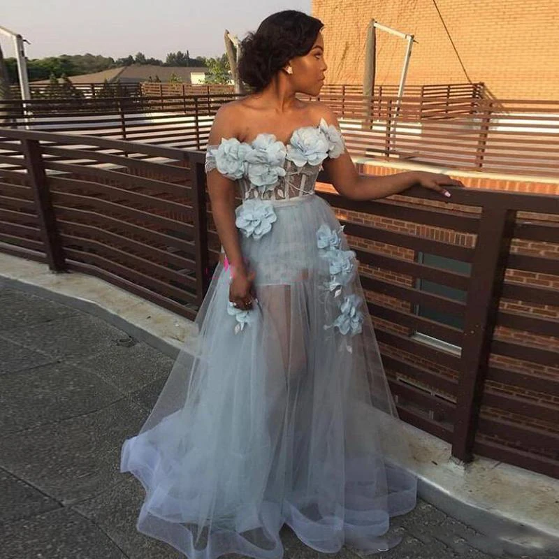 

Elegant Evening Dress 2021 Off Shoulder A-Line 3D Flower Long Prom Pageant Gowns Women Formal Party Dresses Vestidos Feast