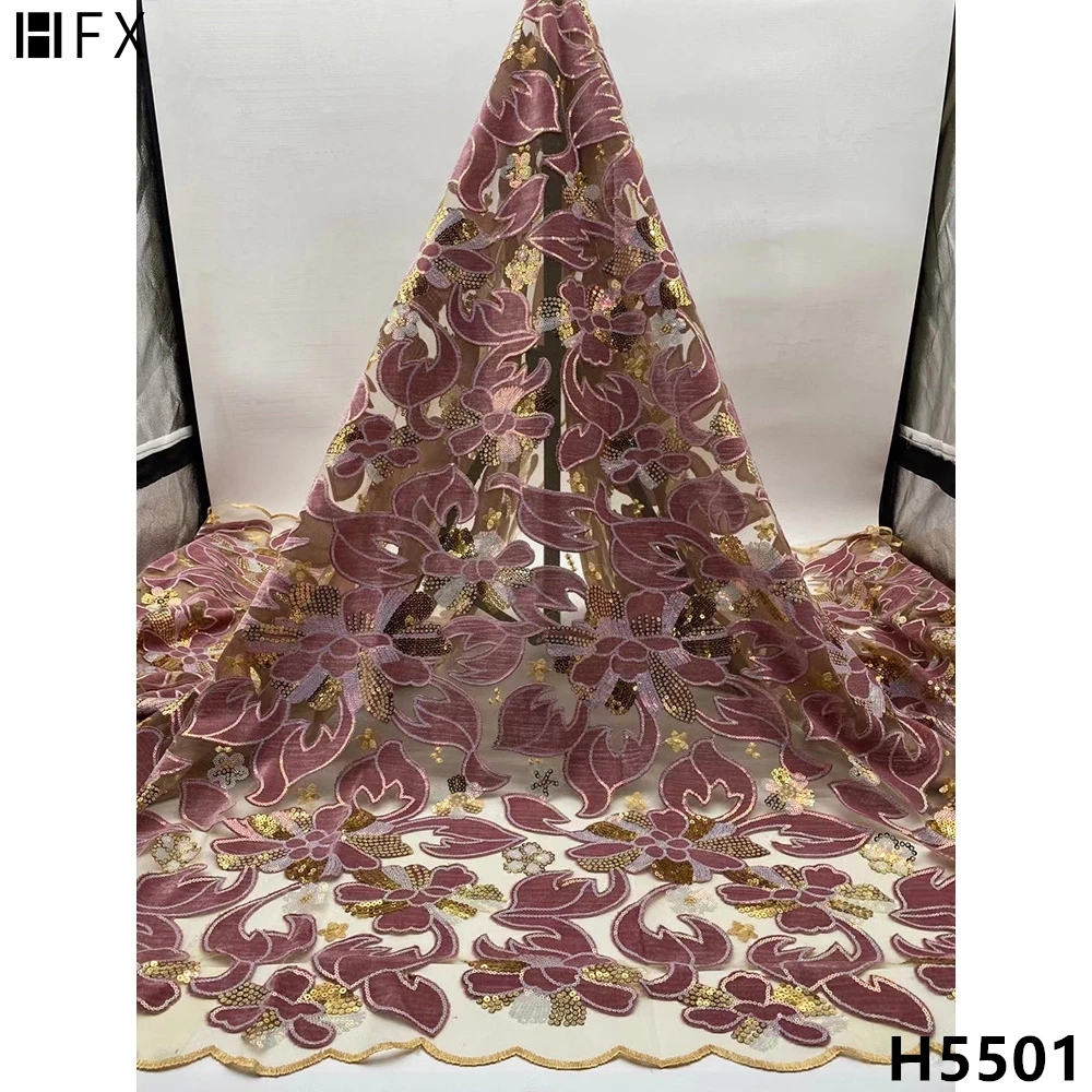 Pаспродажа Новое поступление, африканская бархатная кружевная ткань HFX, новейшая нигерийская кружевная ткань с вышивкой и блестками, бархатная кружев...