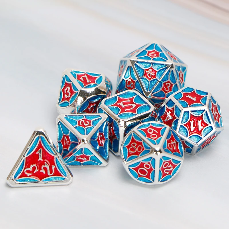 

Dnd Dice Set Polyhedral Dungeon And Dragon Metal RPG MTG D&D Sky Role Playing Blue Red Dice Gift 7PCS D20 D12 D10 D8 D6 D4