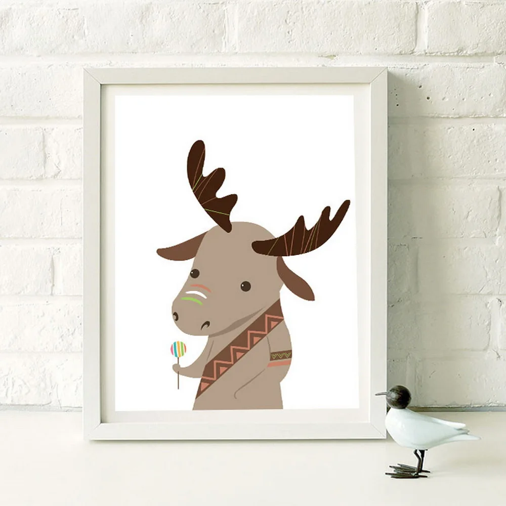 Мультфильм рисунок принт картина маслом без рамки олень крупного рогатого скота