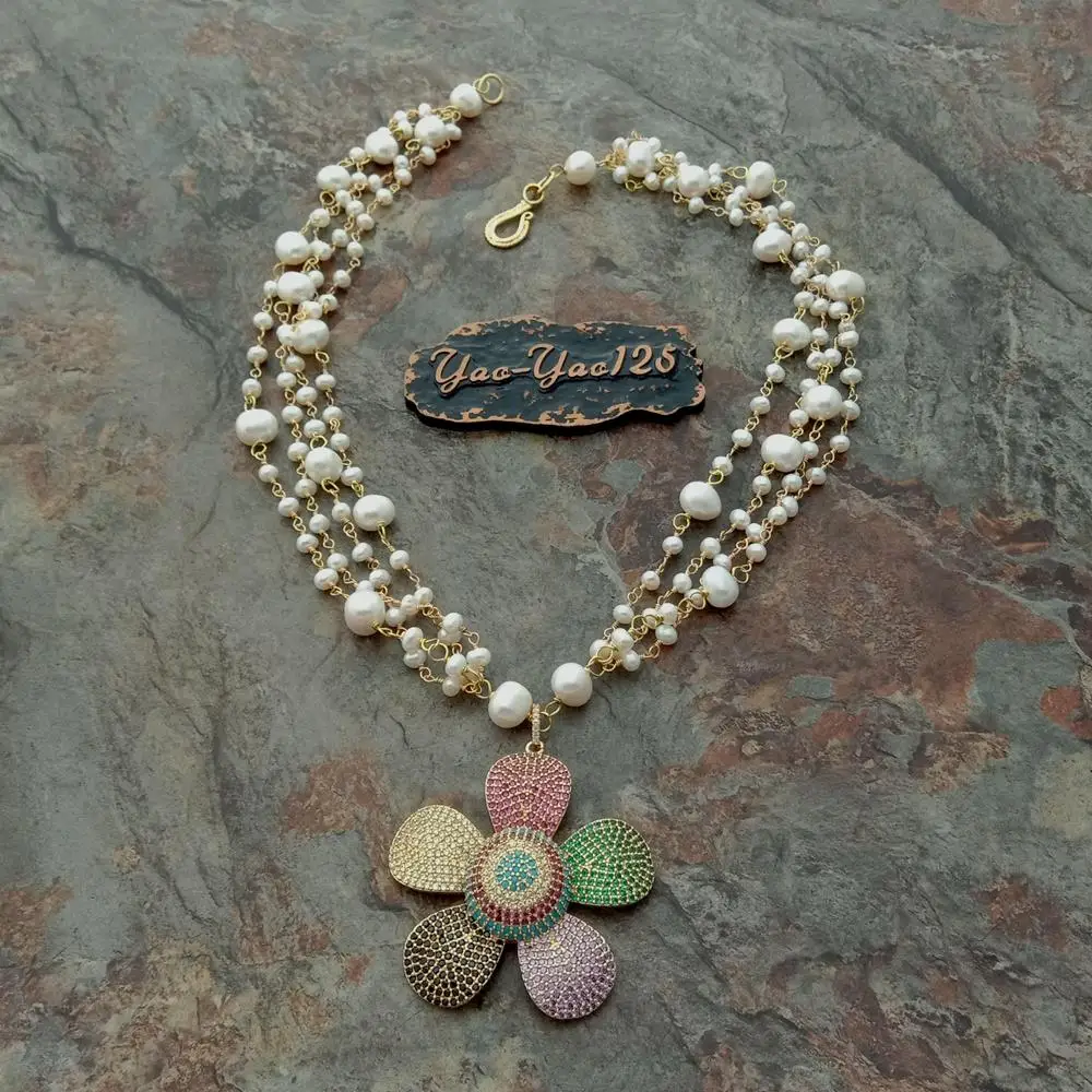 Круглое Белое пресноводное жемчужное ожерелье 24 дюйма 4 ряда с кулоном в виде