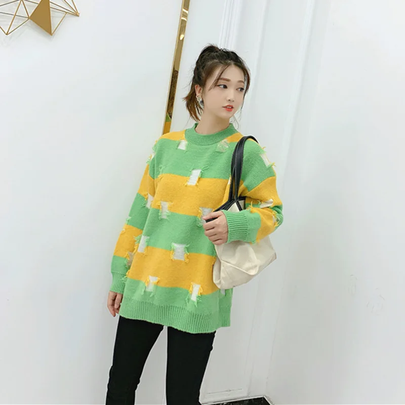 

Slouchy fashion knitwear Pullover women's bottoming sweater new autumn and winter 2019 Korean women's loose hole women's sweater
