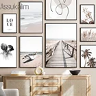 Пейзаж, настенные плакаты, Пляжная Картина на холсте, пальма, художественные принты, деревянная фотография, тростник, настенные картины, домашний декор