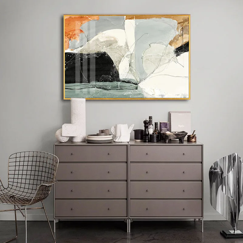 Современное искусство разноцветный абстрактной формы холст плакат настенный