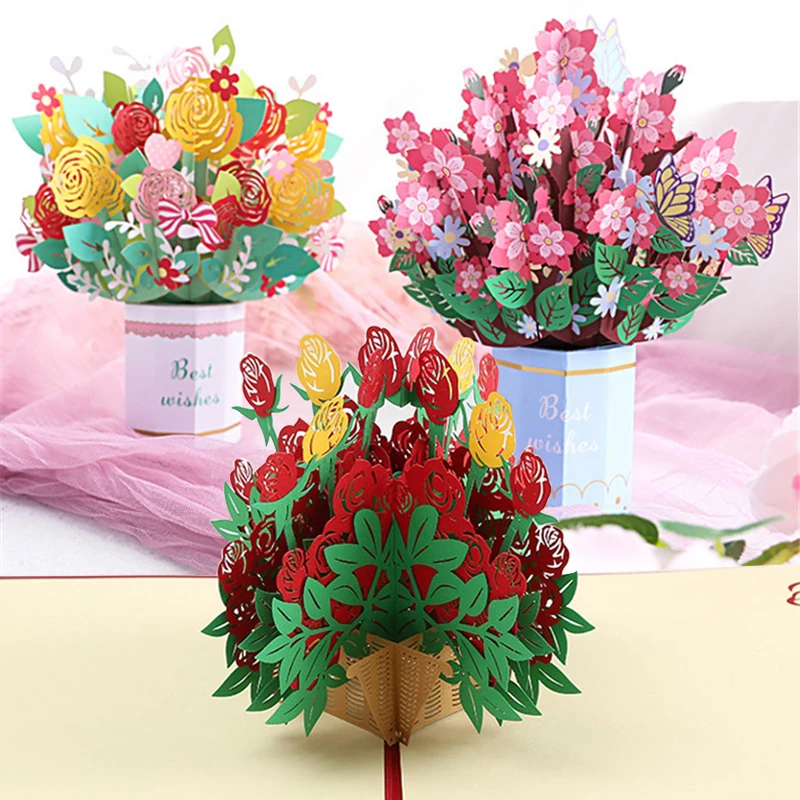 

3D Pop Up Greeting Cards Cut Post Beautiful Flower Card for Wife Mother Birthday Christmas Valentine Day Party Wedding Gift