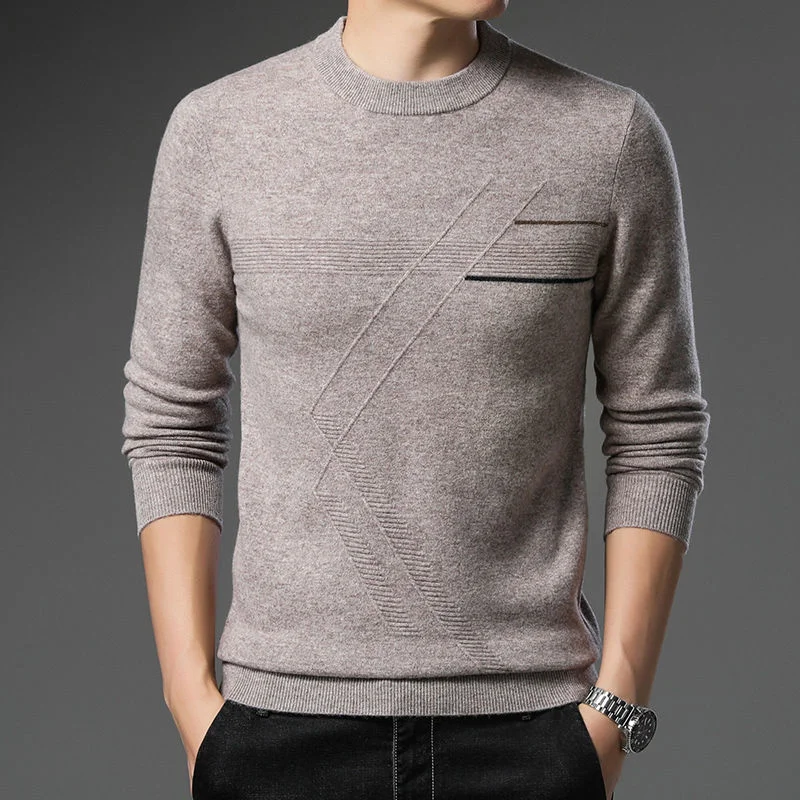 100% Wool Men's Thickened Sweater Fashion Autumn Winter 2021 New Business Casual Solid Color Office Warm Middle-aged Father