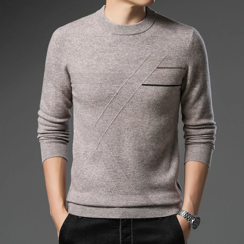 

100% Wool Men's Thickened Sweater Fashion Autumn Winter 2021 New Business Casual Solid Color Office Warm Middle-aged Father