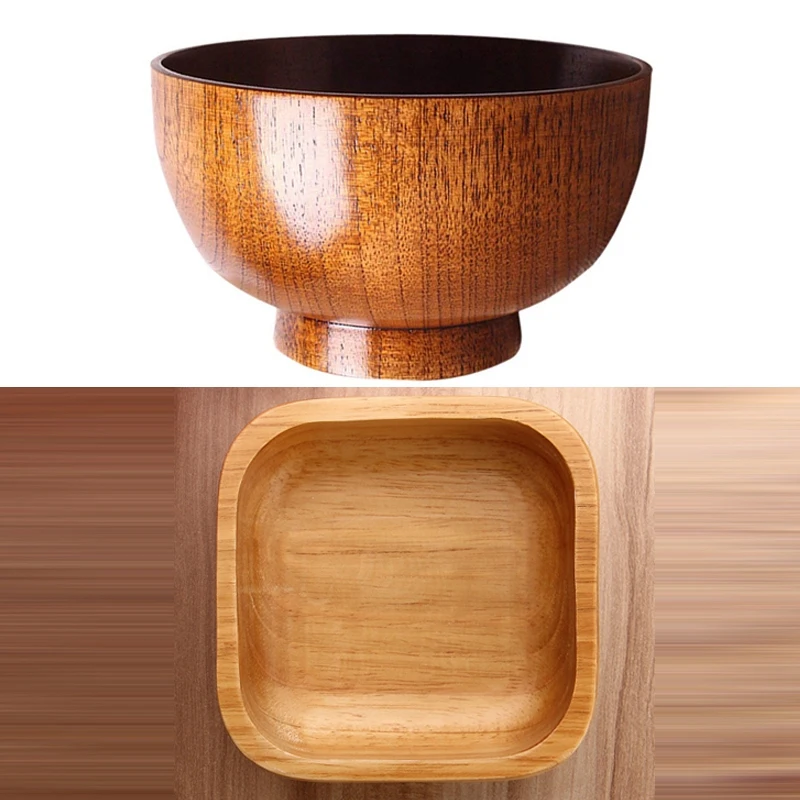 2 Pcs Wooden Bowl For Soup Rice Noodles Bowls Kids Lunch Box Kitchen Tableware 12.8 X 4.5Cm &amp 11 7Cm | Дом и сад