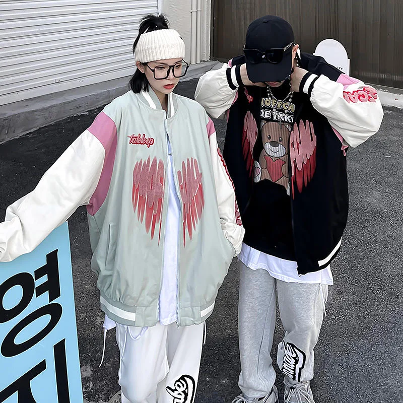 

Zip-Up Fashion Grunge Sweatshirt Japanese Harajuku Oversized Hoodies Womens Y2K Kawaii Letter Embroidery Baseball Uniform Jacket