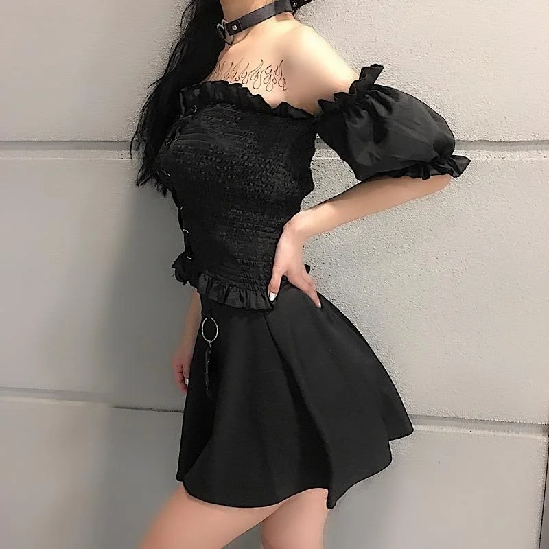 Женский Готический укороченный топ в стиле панк с открытыми плечами и рукавами