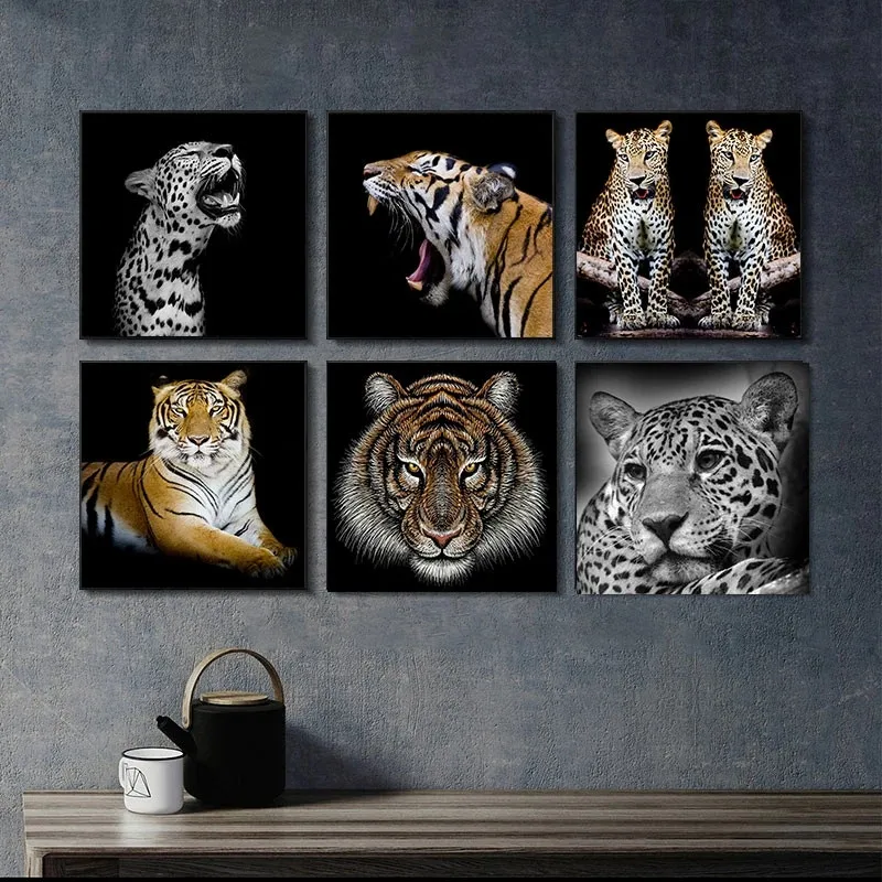 

Large Size Animals Pictures Lion and Tigers Canvas Painting Wall Art Oil Painting Posters and Prints in livingroom Home Decor
