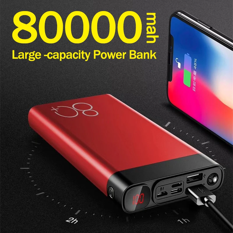 80000 мАч Power Bank большой емкости мобильный телефон быстрое зарядное устройство