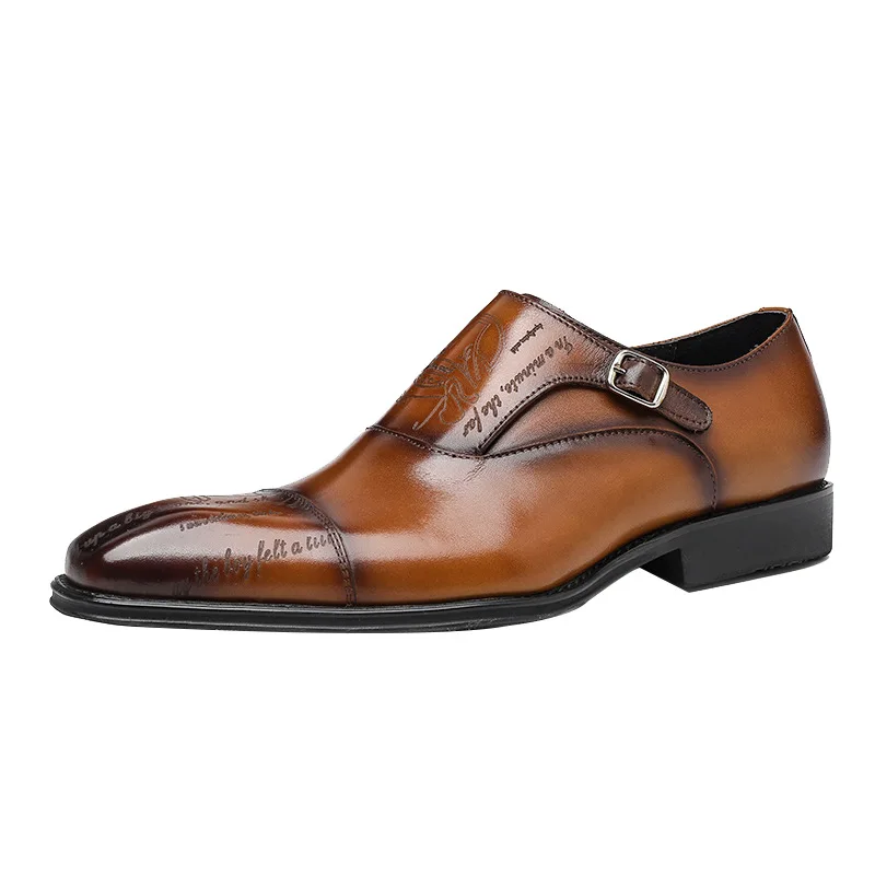 

Men Dress Leather Shoes Men's Leather British Buckle Monk Monk Shoes Carved Cowhide Men's Shoes Men Handmade Shoes KV021