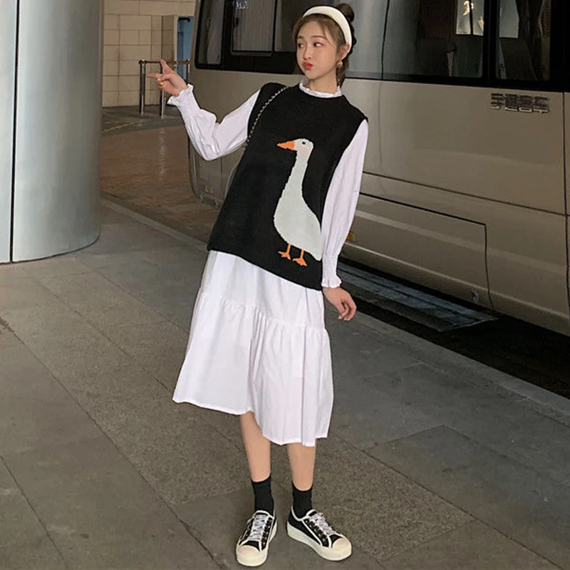 Свитер-жилет женский осенний с милым мультяшным принтом трикотажная одежда без