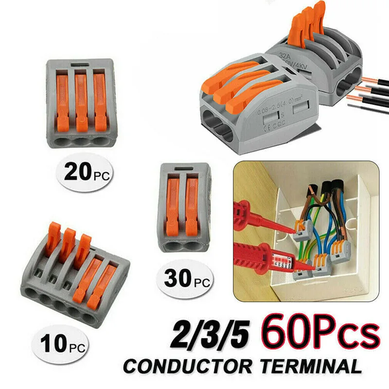 10/20/30pcs New Universal Cable wire Connectors 222 TYPE Fast Home Compact Connection push in Wiring Terminal Block PCT-212 | Инструменты