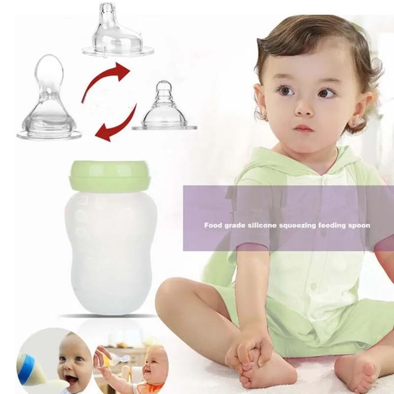 180 мл пластиковые бутылки младенца Кормление Ложка силиконовая бутылочка для