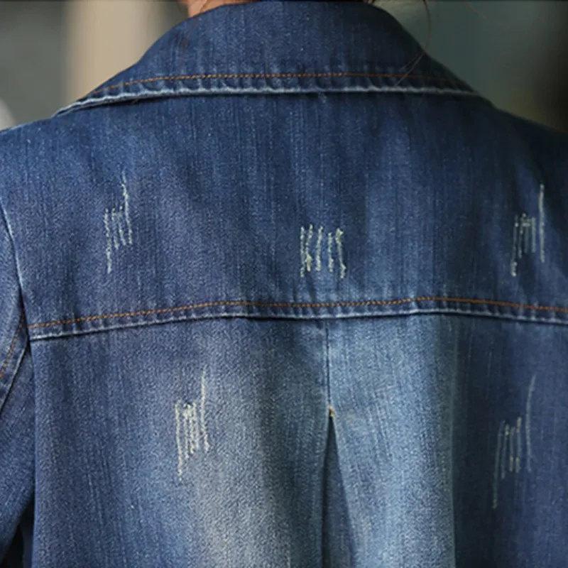 

Plus Size Autumn Full Sleeve Womens Windbreaker Casaco Feminino Denim Trench Coat Female Double Breasted Fashion Costumes Blue