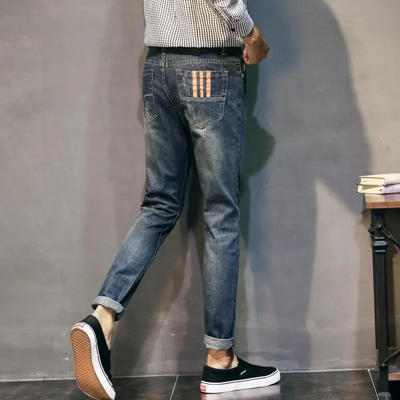 

New Brand Jeans Men 2019 Spring Summer Hiphop Stretch Straight Slim Fit Jeans Ripped Hole Ankle Length Jeans Plus Size