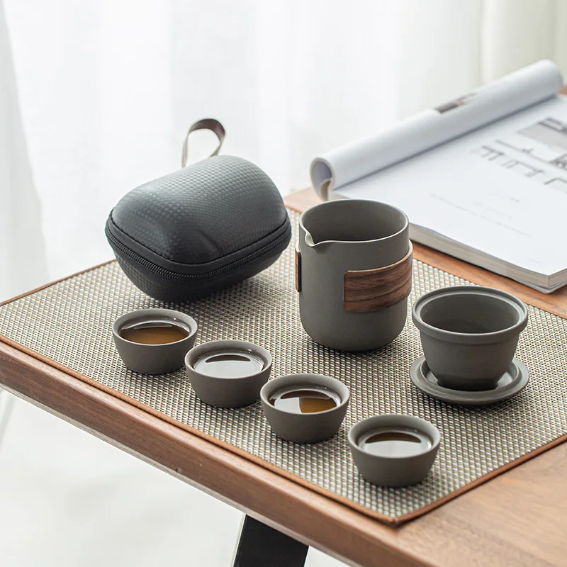 

Purple Sand One Pot Four Cups Portable Tea Set Travel Tea Set Outdoor Car Quick Cup Travel Tea Cup