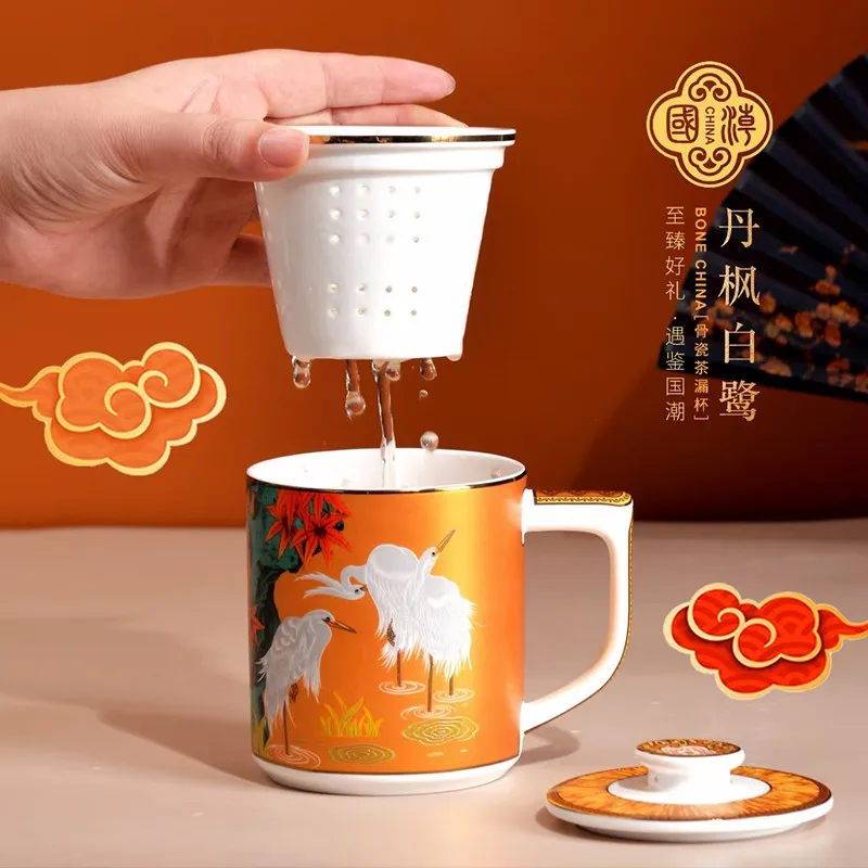 Taza de t&eacute; de porcelana China de hueso de gama alta, vaso de regalo de gran capacidad con tapa, taza de t&eacute; Simple para reuniones, 550ml-0