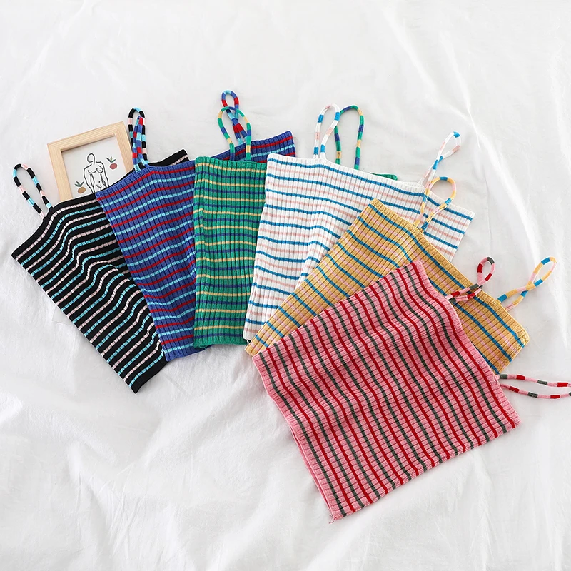 

GLAUKE ladies stripe color matching bottoming vest female 2020 Hot Women Summer Fashion Casual Tank Tops Crop Vest Animal Beach