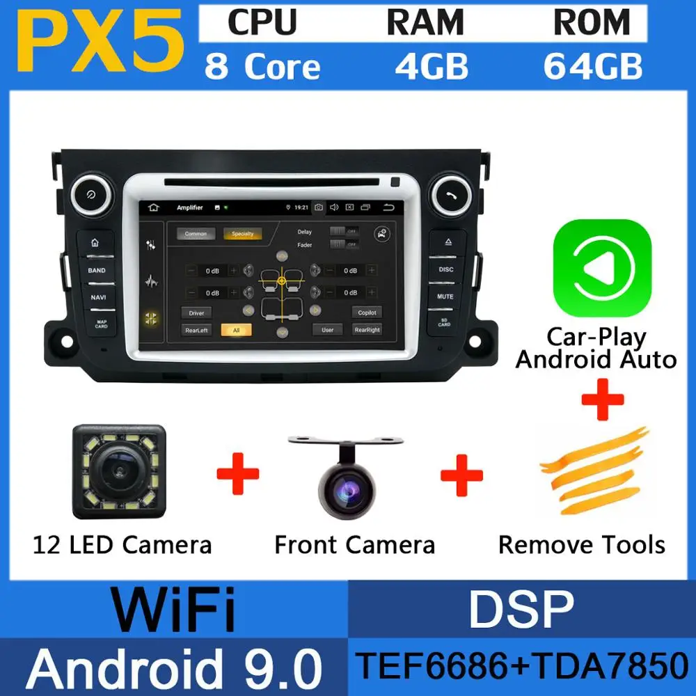 PX5-Carplay 5 USB порт PX6/Восьмиядерный 4 Гб ОЗУ Android 9,0 автомобильный dvd-плеер для Mercedes Benz Smart Fortwo 2011 2012 2013 Автомобильный gps Радио DSP - Цвет: PX5-Carplay