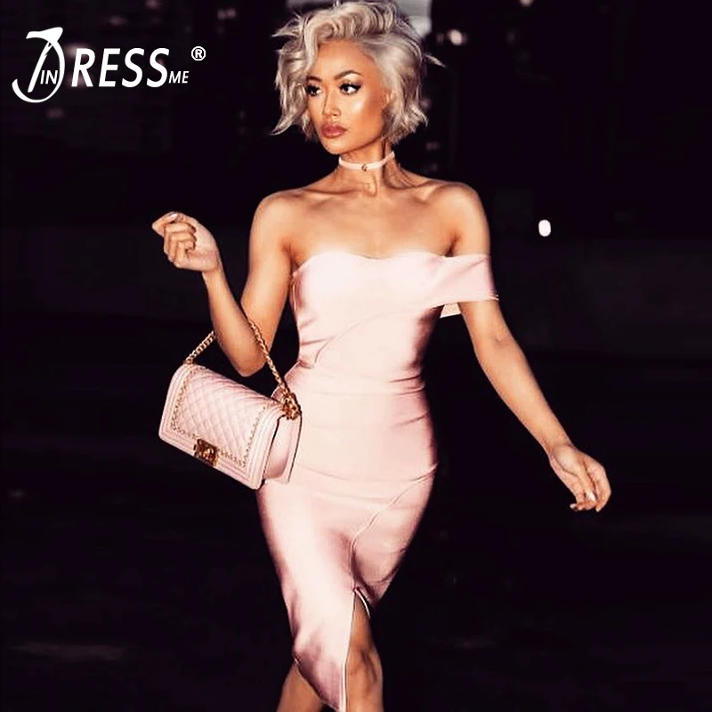 Женское облегающее платье на одно плечо INDRESSME Вечерние Платья До Колена осень