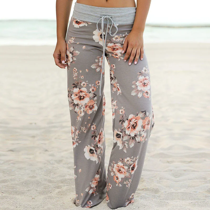 

Women's Pajamas Casual Drawstring Flower Palace Casual Pants High Waist Loose Elastic Wide Leg Pants Printed Yoga Sports Pants