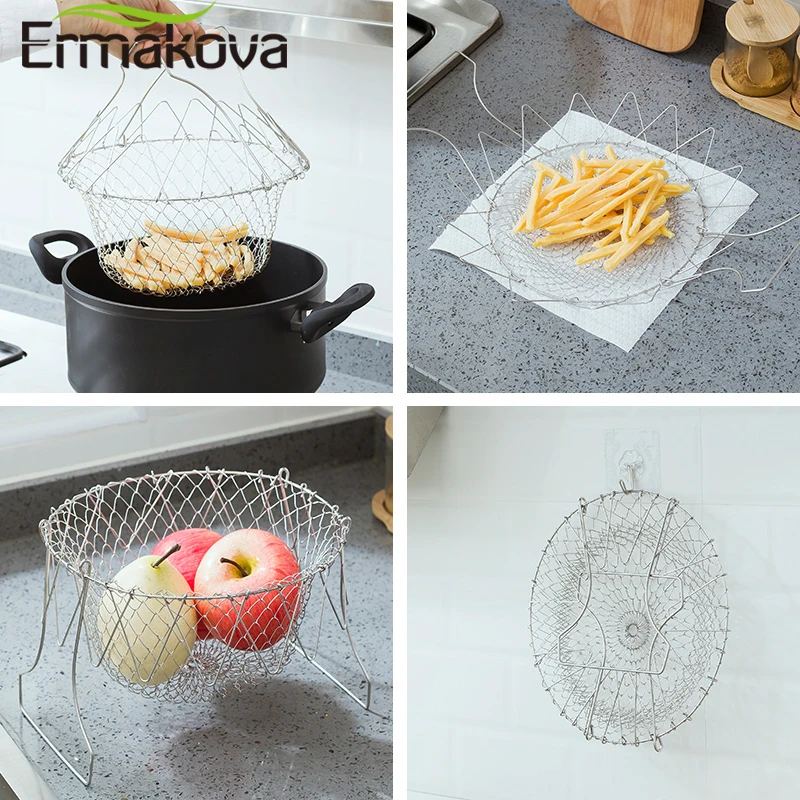 ERMAKOVA складной промывка паром напряжения Нержавеющая сталь жарочная Корзина